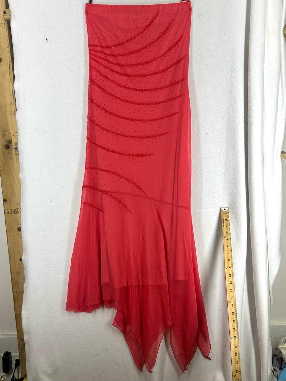 Ariella Strapless Rhinestone Handkerchief Maxi Dress Women’s L Pink Y2K